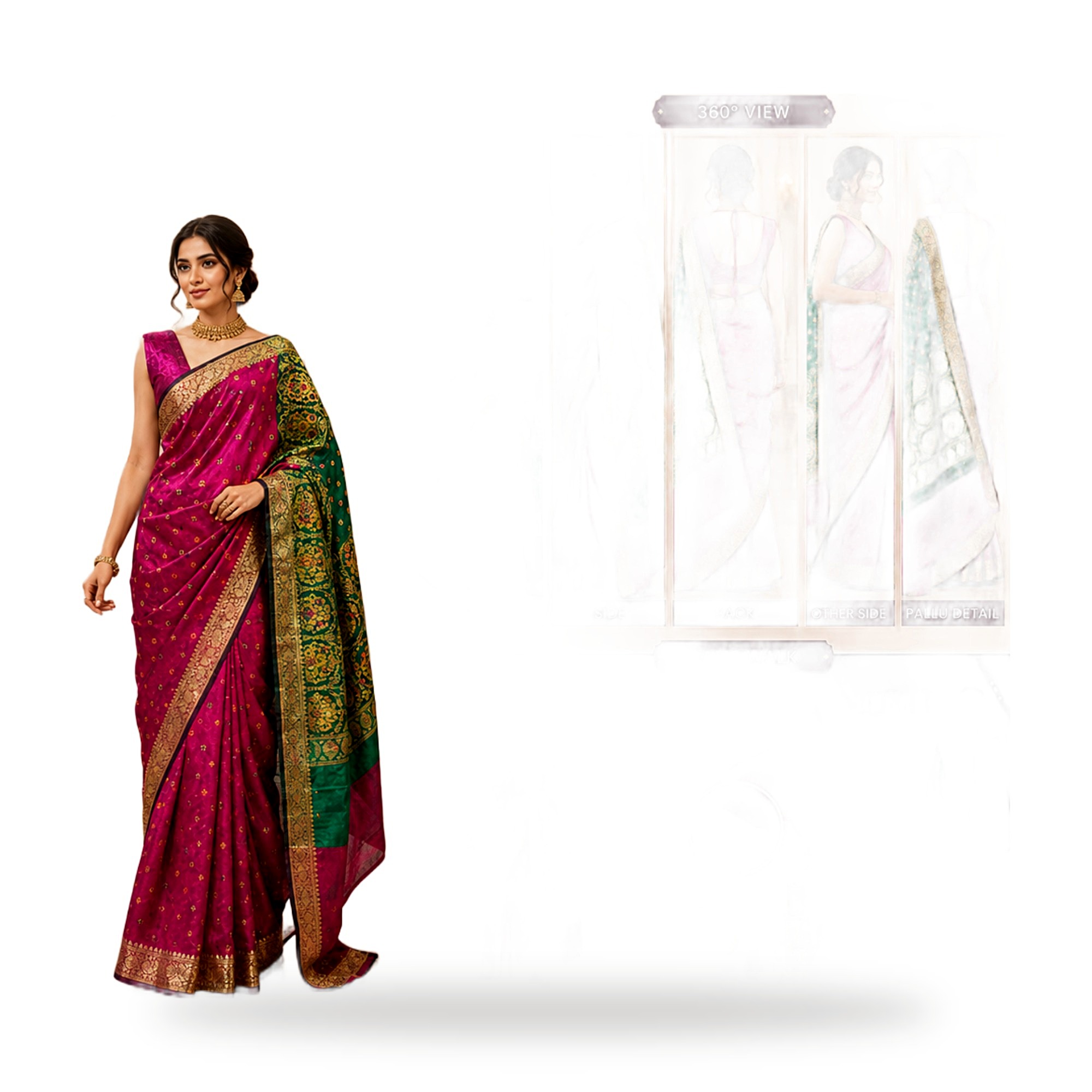 Magenta and Green Banarasi Silk Saree